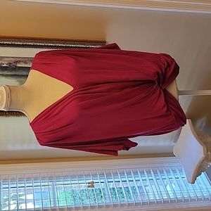 Umgee fuchsia twist front Vneck ragland sleeve top banded hem stretch Small EUC…